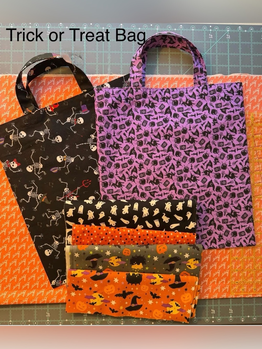 Hand Crafted Halloween Trick-or-Treat Tote Bags - Purple, Black, Orange
